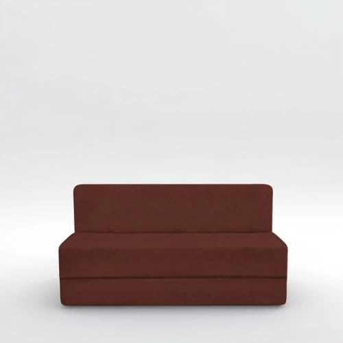 Image of PUM PUM 2-Seater Sofa Cum Bed | EPE Foam Foldable Couch with Velvet Fabric & Washable Cover | Convertible Sofa Bed for Home, Living Room & Office Guests | 3 x 6 Ft (Brown)