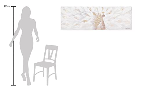 KunstLoft Leinwandbild | 100% HANDGEMALT | 150x50cm | Gemälde 'Legendary' | Pfau | Beige | Wandbild Wohnzimmer