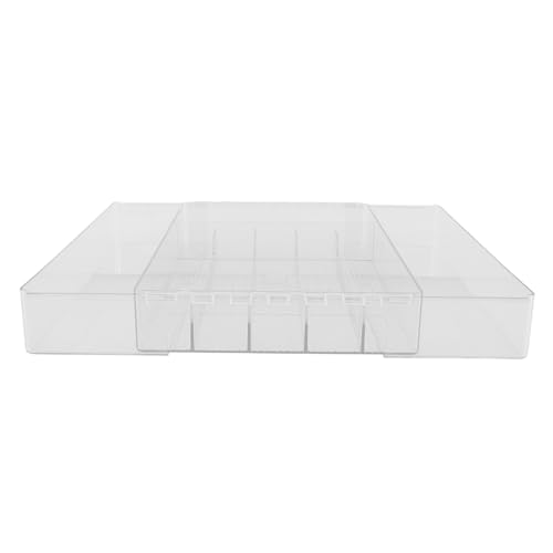 OSALADI Organizador Extensible de Cajones Mediano Transparente para Cubiertos y Utensilios de Cocina Bandeja de Acrílico Compartimentos Múltiples para Oficina Baño y Hogar Soporte