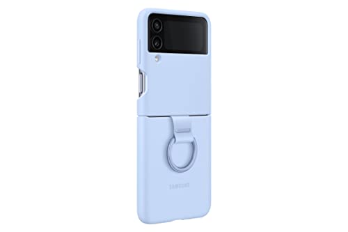 Image of Samsung Galaxy Z Flip4 Silicone Cover with Ring, Protective Phone Case with Finger Loop, Matte Finish, Bold Style, Handheld Design, US Version, Arctic Blue