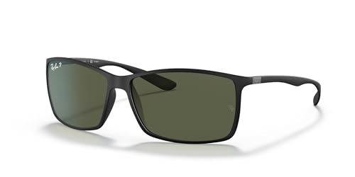 Ray-Ban Mens RB4179 Liteforce Square Sunglasses, Matte Black/Polarized Green, 62 mm