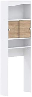 Amazon Basics Over-Toilet Bathroom Storage with 2-Sliding Doors & 2 Shelves, 64.3 x 19.2 x 177 cm, White/Light Brown Oak-Effect