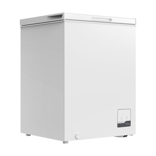 CHiQ Gefriertruhe,142 L Gefrierschrank 39 dB| mit LED, 4 Sterne Gefrierfach, -32°C bis +8°C|83,5 cm hoch, Starke Gefrierleistung, Tischgefrierschrank für Keller, Speisekammer, Gewerbeflächen, Weiß