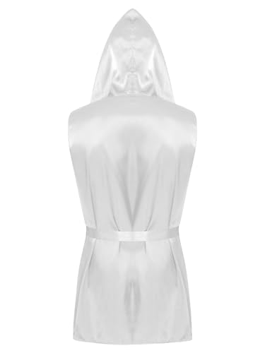 Men's Silk Kimono Robe Satiny Hooded Bathrobe Sleeveless Lightweight Pajamas Loungewear4