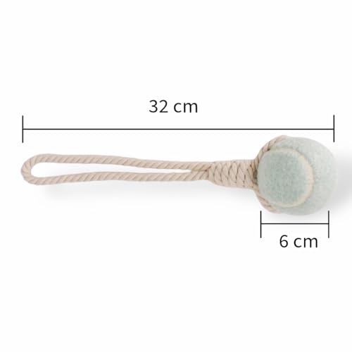 Wauzebacke Hundespielzeug, Tennisball mit Seil 32cm in verschiedenen Pastellfarben, interaktives Wurf- und Zerrspielzeug, Zahnpflege, langlebig (Hellblau)