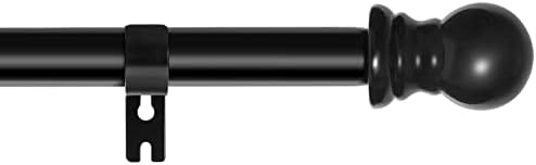 AOX Curtain Rods for Windows 25 to 38 Inch, Single Adjustable Curtain Rod Set with Finials and Brackets,1" Curtain Rod for Living Room,Bedroom,Dining Room-Black