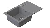 HOMEVELLO Lavello MIXA Vasca Singola Lavello In Granito 68x44x18,5cm Grigio, Lavello Da Cucina Di Alta Qualità Con Sifone, Scolapiatti, Facile Da Pulire, Resistente Ai Graffi, Design Moderno