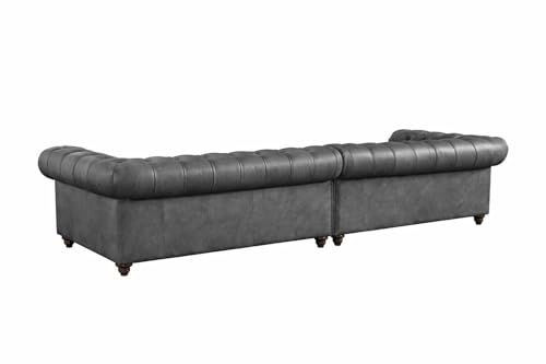 Image of Classic Leatherette Chester Sofa Set Button Tufted, Classic Style Sofa Set for Living Room, Office, and Hallway Colour (Grey Leatherette, 2+2=4 Seater Sofa)
