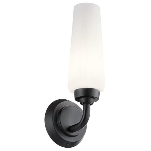 Image of Kichler, Truby 11.5 Inch 1 Light Wall Sconce with Satin Etched Cased Opal Glass in Black, 55073BK