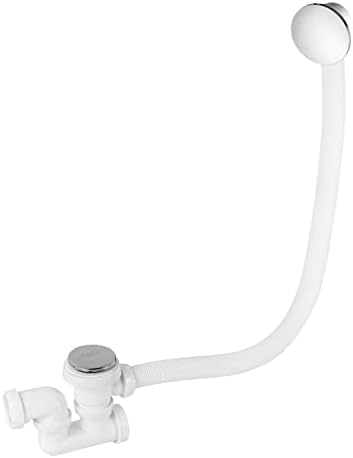 Wirquin 30723100 Wannenablauf Komplettset L700 mm mit Siphon schwenkbar 40, Abdeckklappe und Überlaufabdeckung, weiß und chrom