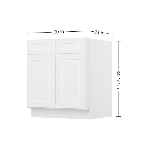 Image of Furinno Shaker Drawer Base Kitchen Cabinet with 2-Doors, Ready to Assemble, 24 D x 30 W x 34.5 H, White