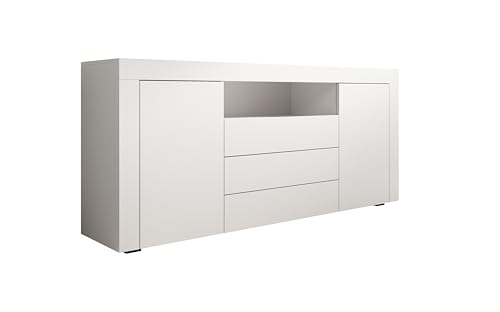 MB Muebles Bonitos | Buffet avec Deux Portes et Trois caissons Yanis pour Salon et Salle à Manger Moderne | Mélamine Mate | Couleur Blanc | 160x72x35 cm