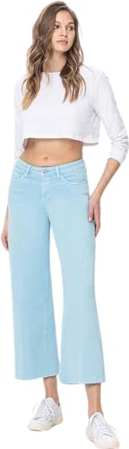 VERVET Women's Olivia High Rise Cropped Wide Leg Jeans with Raw Hem3