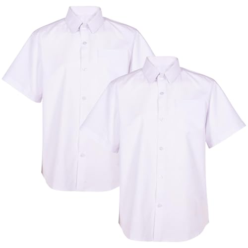 A2Z 4 Kids Boys Plain School Uniform Shirts Shorts Sleeves Regular Fit - Boys UF Shirt 563 White 2 Pack 15-16