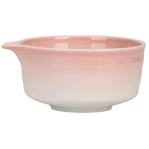 Vlfn 陶器 抹茶茶碗 セラミック ミキシングボウル 注ぎ口付き 日本緑茶カップ 520ml 手作り 和風 初心者向け サラダ・ジュース用にも (グラデーションピンク)