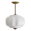 LIGHTLAND Milk Glass Ceiling Light, 15 Inch Metal Glass Semi Flush Mount Pendant Light for Kitchen, Corridor, Bedroom, Dining Room (White)