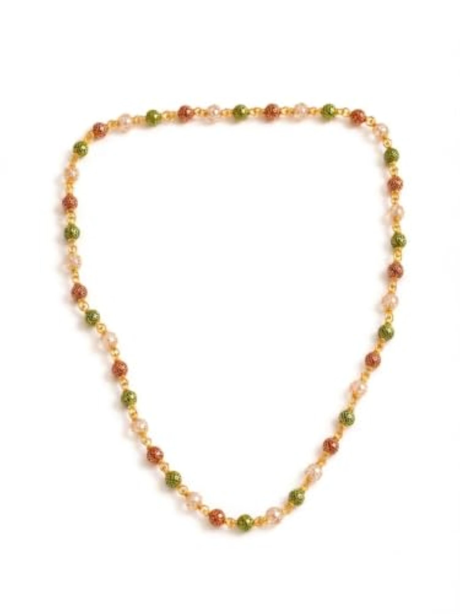 Women's Multicolor Green & Orange Beaded Chain Necklace, Gold Plated