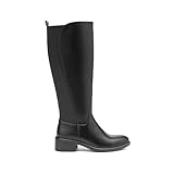 Bottes Femme Mollet Large en Similicuir | Botte Haute Extensible avec Zip | Style Cavalier Petit Talon Bas Confort Hiver (68319 Noir, Système Taille Chaussures EU, Adulte, Numérique, Moyen, 38)