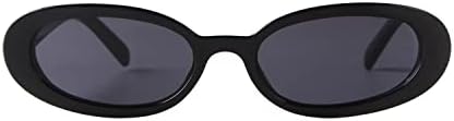 ADE WU Retro Oval Sunglasses Trendy 90s Vintage Chic Small Oval Sun Glasses UV Protection (Black/Grey)