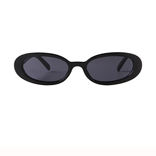 Ade Wu Retro Oval Sunglasses Trendy 90S Vintage Chic Small Oval Sun Glasses Uv Protection (Black/Grey) #TOP2