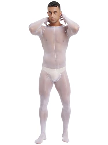 Men's Oil Glossy Full Cover Bodystocking Sheer See Through Footed Tights Pantyhose Jumpsuit2