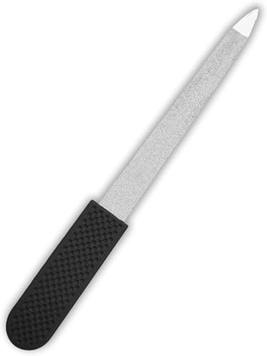 Professional Sapphire Black Nail File – Fine & Coarse, 5" Stainless Steel, Double-Sided Metal File, Ergonomic Non-Slip Handle, for Natural, Gel, Acrylic Nails, Manicure & Pedicure Tool