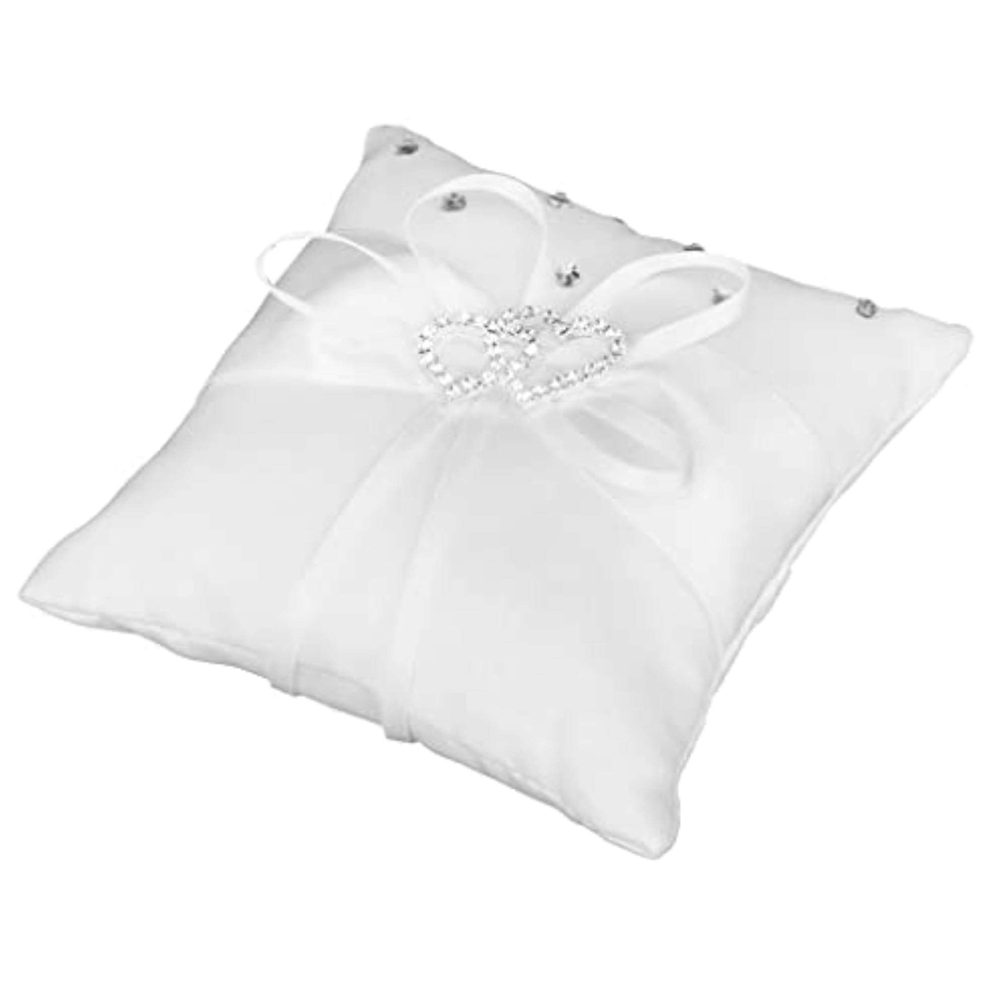 Satin Pocket Ring Pillow, Double Heart Crystal Rhinestone
