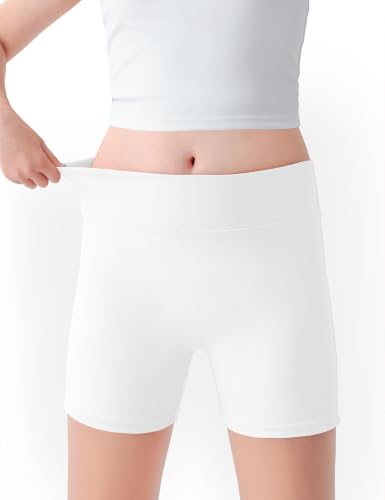 White Girls Athletic Shorts Slim Fit Spandex Bottoms for Gymnastics Cheer and Daily Play 11-12Y