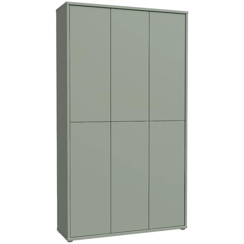 Forte Alice Springs Schuhschrank 100 110, moderner Flurschrank mit 6 Türen und 15 Einlegeböden, Holzwerkstoff, Salbei, 109,2 cm breit x 191,9 cm hoch x 34,9 cm tief