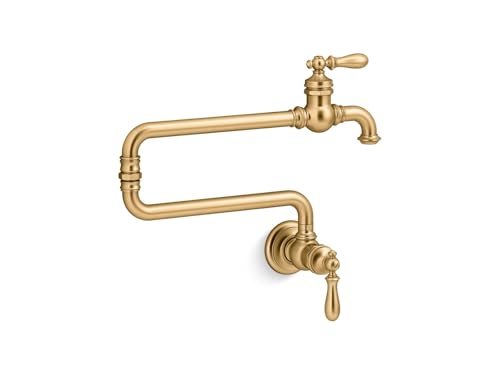 KOHLER 99270-2MB Artifacts Wall-Mount Pot Filler, Pot Filler Faucet, Gold Pot Filler, Kitchen Sink Pot Filler Faucets, Vibrant Brushed Moderne Brass