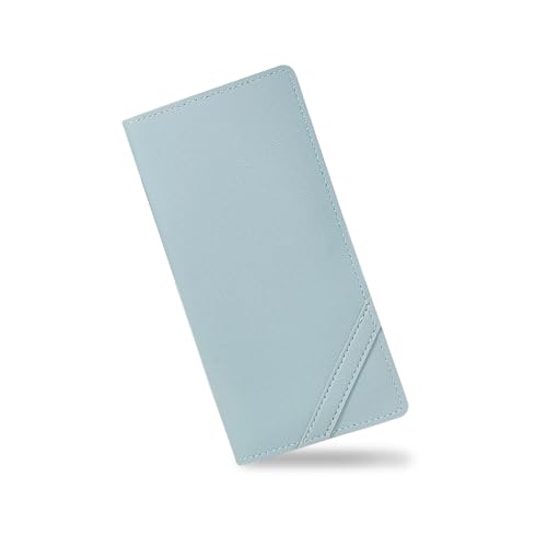 AfitLulu Ultra-Thin Long Wallet, Style Credit Card Holder for Women, 11 Card Slots Bifold Minimalist Wallet with Buckle for Cash, Credit Cards (Light Blue)