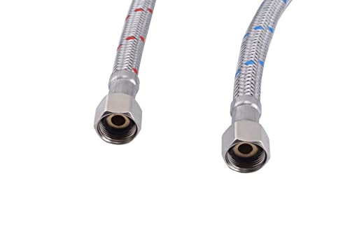 Klabb F18 32-Inch Long Bathroom Kitchen Faucet Connector Braided Stainless Steel Supply Hose 3/8-Inch Female Compression Thread X M10 Male Connector, X 2 Pcs (1 Pair) #TOP6