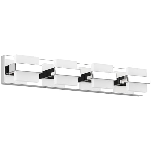 Image of SOLFART Modern Vanity Light Chrome, 32W Dimmable LED Bathroom Light Fixture Over Mirror, 2560LM Bright Minimalist Vanity Lighting for Mirror, Easy Install Bathroom Wall Light