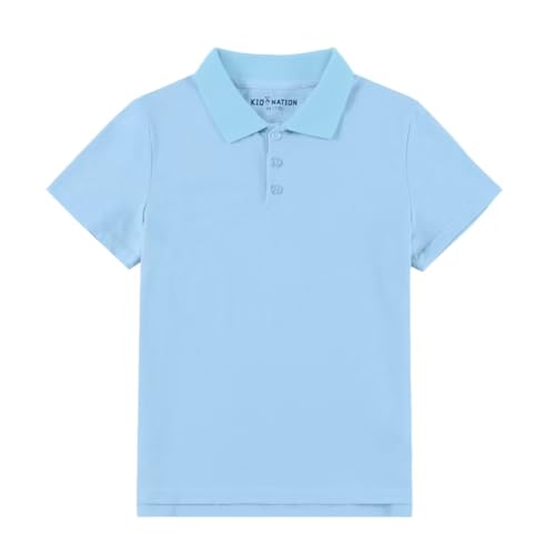 Kid Nation Boys Polo Shirt Girls Uniform Shirt Moisture Wicking Collared Shirt Kids Tennis Golf Shirt Pique Shirts Short Sleeve Shirt Blue 7-8 Years