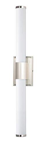 Image of Maxim Lighting Optic 30 inch 2-Light Bath Vanity Light | Satin Nickel Aluminum Finish | White Glass Shade | Transitional Indoor Light Fixture | Ideal for Bathrooms & Powder Rooms | 52116WTSN