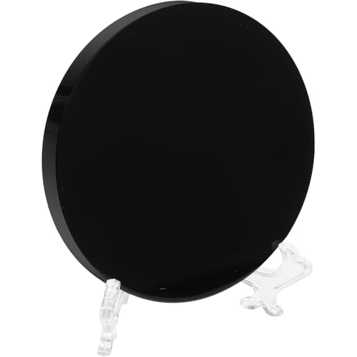 VOSAREA Obsidian Scrying Mirror Natural Black Obsidian Stone Circle Disc Round Plate Feng Shui Mirror with Stand for Divination Meditation Healing Feng Shui (6CM)