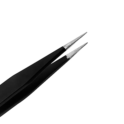 Image of SET OF 2 Precision black coated Stainless Steel Tweezers - Straight & Curved for Electronics, Jewelry-Making, Craft, Soldering, etc