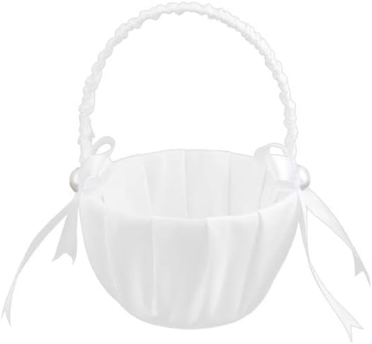 Elegant White Flower Girl Basket with Pearl Embellishment Wedding Holder for Ceremony Party