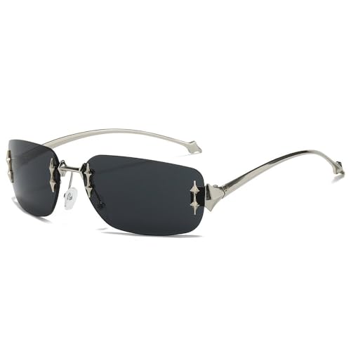 Lunettes de soleil carrées pour femmes et hommes au look rétro futuriste noir