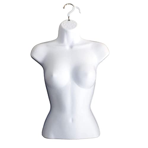 Displaytown Black + White + Flesh Female Mannequin Injection Forms Half Rounded Waist Body Torso Dress Form With Only Hanging Hook, S-M Sizes #TOP4