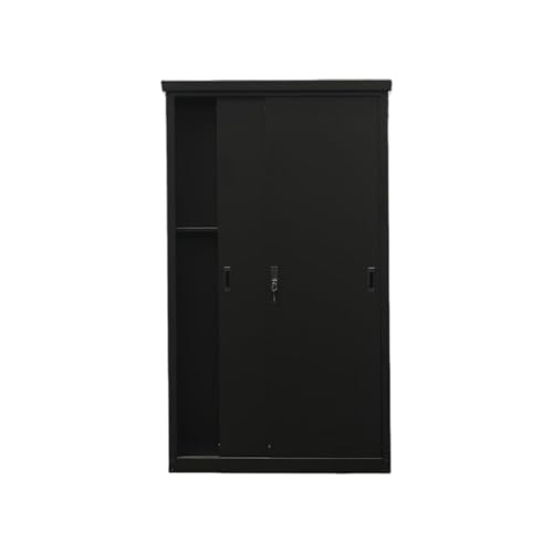 収納庫 屋外 物置 大型 戸外収納庫 スチール 屋外保管庫 防水 耐侯 頑丈 大容量 可動棚付 引き戸 鍵付き 転倒防止 大型物置 室外収納BOX ガーデン 庭 田畑 農場 (ブラック, 幅90*奥行き45*高さ154cm)