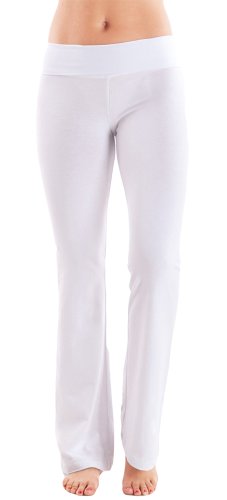 T-Party Fold-Over Waist Yoga Pants,Large,White