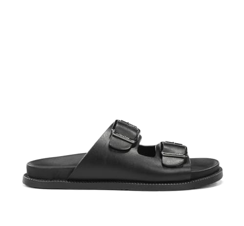 Fluchos F2451 Mallorca Negro Bari, sandalias de cuero artesanal con doble hebilla