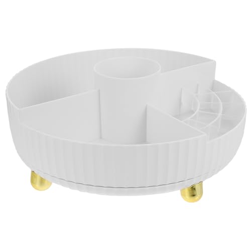 VANZACK 大容量転式化粧品収納トレイ 多機能スキンケアオーガナイザー 卓上整理用パフュームスタンド 珍珠白シンプルデザイン