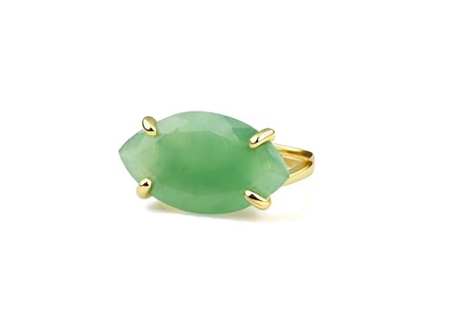 Bague en or 14 carats et aventurine verte marquise fait main