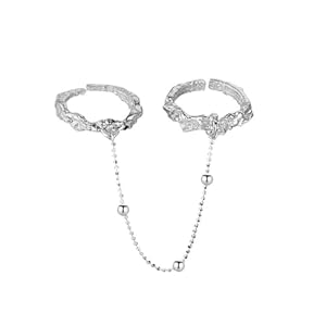 Ring 925, Wedding Rings Silver Double Rings Silver Beads Chain Tassel Delicate Luxury S925 Sterling Silver Engagement Ring for Women Adjustable