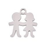 LiQunSweet 10 Pieces 304 Stainless Steel Metal Charms Boy & Girl Lovers Figure Sketch Silhouette Small Pendant for Girlfriend Boyfriend Valentine Necklace Bracelet Jewelry Making - 14mm