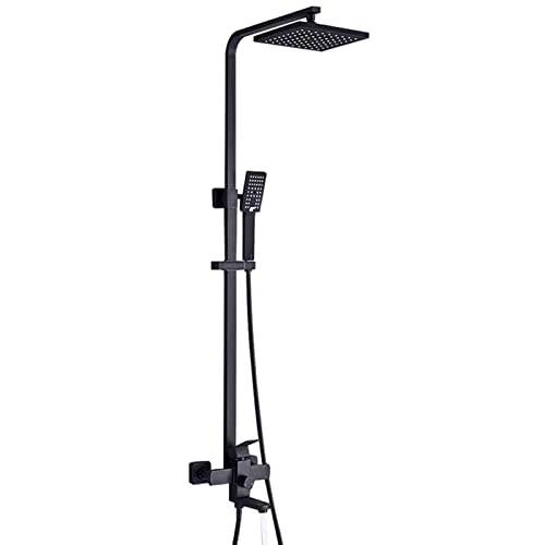 Système de douche 3 fonctions noir mat avec mitigeur de bain mural et finitions premium