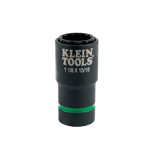 Image of Klein Tools 66016 2-in-1 Impact Socket with 12-Point Deep Sockets, Coaxial Spring Loaded in 1-1 /8 and 15 /16-Inch Sizes