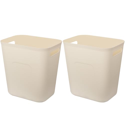 Image of Plastic Small Bathroom Trash Can Wastebasket, 3.5 Gallon, Beige, 2 Pack